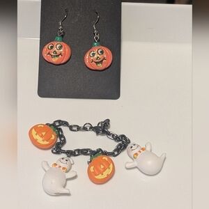 Halloween Pumpkin and Ghost Jewelry Set
